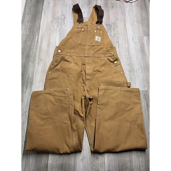 Carhartt Other - VTG Carhartt Double Knee Duck Canvas Bib Overalls Size 36x29 Brown Workwear
